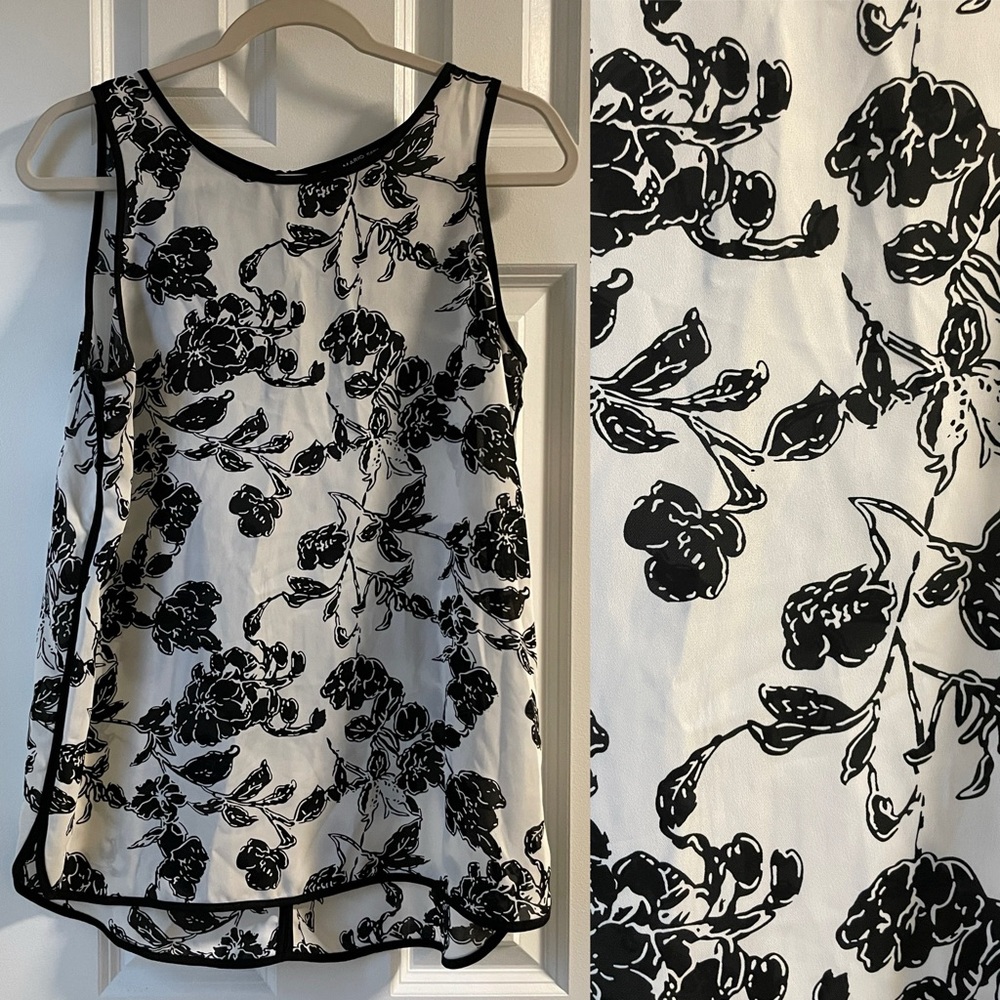 Mario Serrani Black & White Floral Sleeveless Blouse